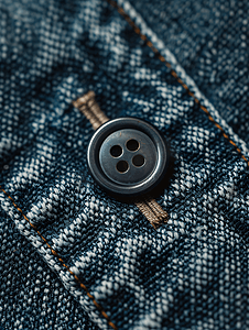 蓝色牛仔裤背景上的金属按钮