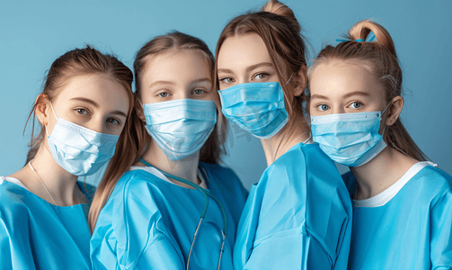 春节防疫摄影照片_戴口罩的护士和女孩