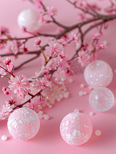 丝绸珠宝摄影照片_粉色彩绘丝珠骨和玻璃球