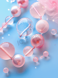 粉色彩绘丝珠骨和玻璃球