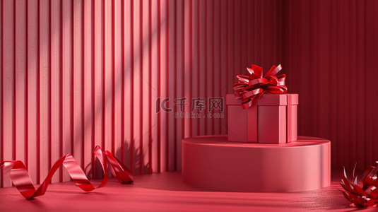 年货高档礼盒背景图片_红色礼盒展台合成创意素材背景