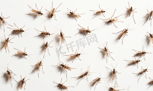 寄生虫蚊子摄影照片_白色背景下孤立的死蚊子