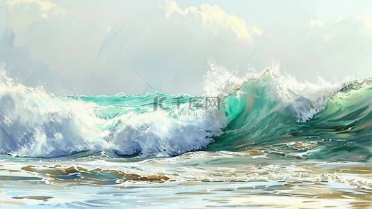 大海太阳背景图片_绘画唯美大海海浪翻滚太阳阳光的背景