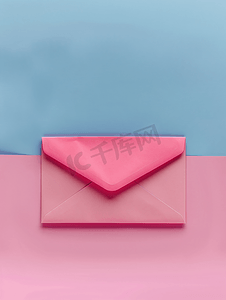 粉红色和蓝色背景上的粉红色信封