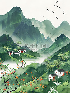 青山碧水中国水墨画设计图