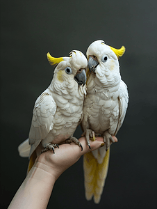一对小鹦鹉长尾小鹦鹉白色和黄色福普斯鸟