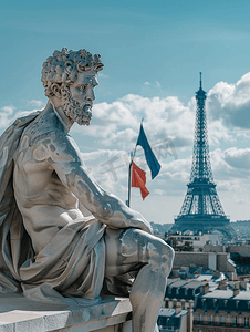 巴黎铁塔摄影照片_马赛雕像和巴黎艾菲尔铁塔的照片
