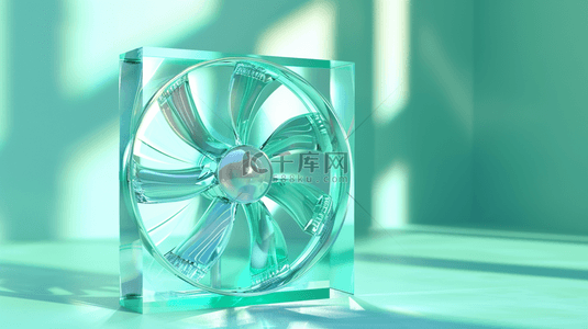 清凉夏天透明薄荷绿色3D风扇素材