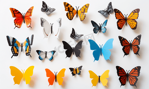 蝴蝶风筝插画摄影照片_用纸剪出各种蝴蝶