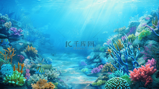 海底捞卷背景图片_蓝色海底唯美水草水光景色的背景