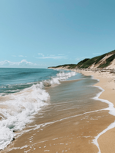 奥特曼相信光摄影照片_科德角美丽的海岸小海浪拍打着