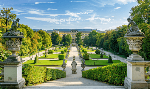 欧洲雕塑摄影照片_奥地利维也纳著名的美泉宫花园