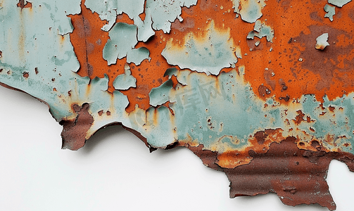 艺术生锈的扁平铁表面残留着剥落的油漆