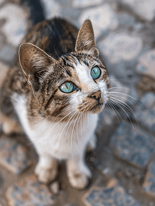无家可归的流浪猫看着你的眼睛动物收容所信任和照顾概念