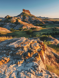 北达科他州荒地的砂岩丘