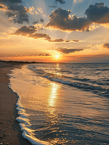 日落期间科德角海岸美丽的海滩