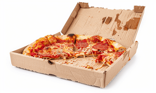 披萨盒摄影照片_白色背景上隔离的空吃披萨盒