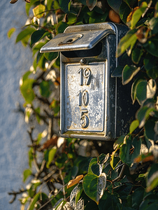 心语信箱摄影照片_比利时迪尔比的树篱内嵌有19位数字的银色邮箱