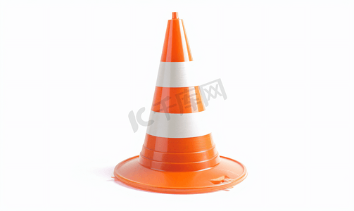 交通安全教育班会摄影照片_孤立在白色背景上的交通锥橙色白色塔