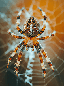 十字蜘蛛爬在蜘蛛网上万圣节惊魂一个有用的猎人