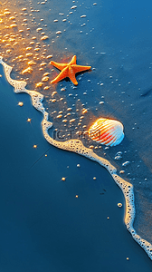 夏日海岸海滩波浪海螺贝壳海景背景