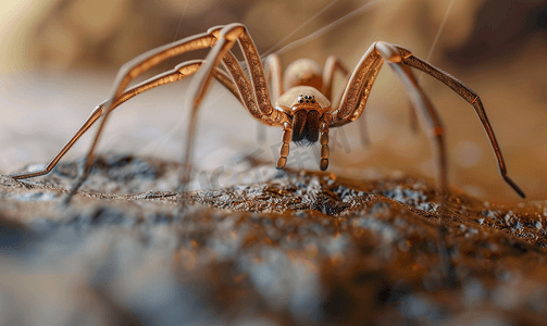 昆虫的眼睛摄影照片_十字蜘蛛在蜘蛛线上爬行万圣节恐惧模糊的背景
