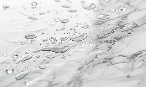 玻璃水滴背景大理石柜台概念雨季产品广告空白