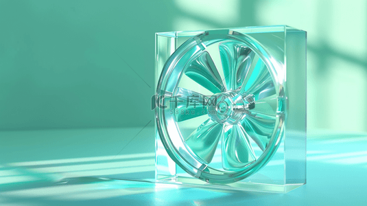 风扇强力背景图片_清凉夏天透明薄荷绿色3D风扇设计图