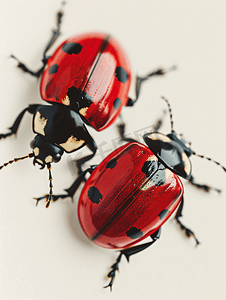 昆虫叶子摄影照片_红色和黑色甲壳虫昆虫