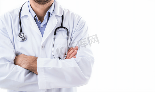 医疗保健 职业医学男医生穿着白色外套白色背景