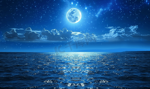水波浪的背景摄影照片_月光下的宁静海夜