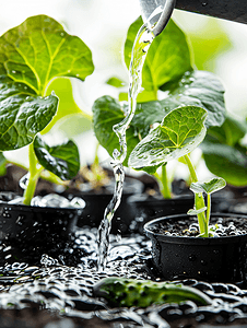蔬菜芽苗在杯中种植和浇水黄瓜幼苗