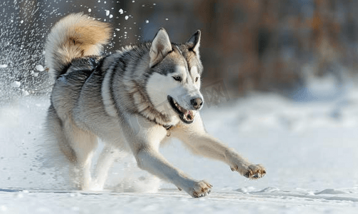 哈士奇犬参加雪橇犬比赛