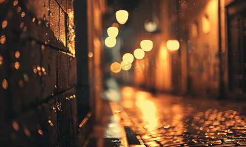 小巷背景摄影照片_夜间模糊的黑暗城市小巷