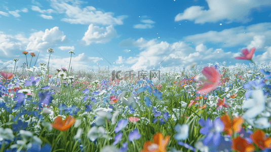 户外自然蓝天白云风景花草草坪的背景