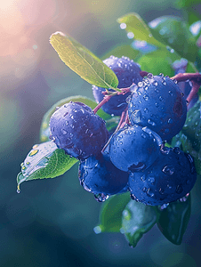 蓝莓水果背景蓝莓湿露珠宽横幅尺寸
