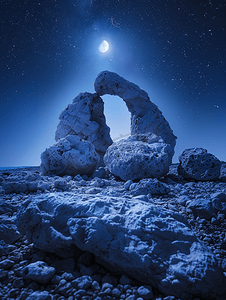 夜石头月亮光环景观