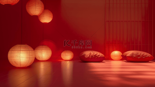 床中式背景图片_红色场景中式装饰风格灯笼床品的背景