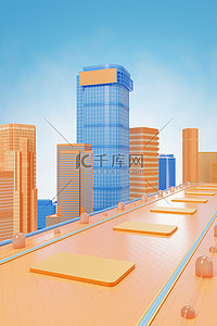 电商展示海报背景图片_C4D电商小清新城市海报背景