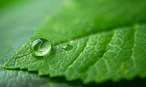 雨水滴摄影照片_绿叶上水滴的精彩宏图