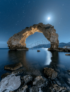 夜石头月亮光环景观
