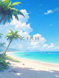 大海蓝天白云沙滩背景图片_海边沙滩椰子树蓝天白云素材