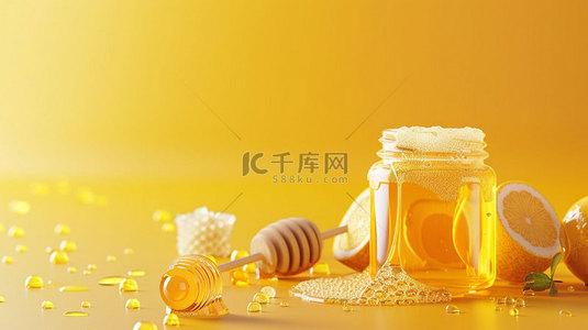 蜂蜜核桃仁海报背景图片_黄色蜂蜜单调合成创意素材背景