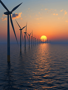 夕阳下的海上风电场