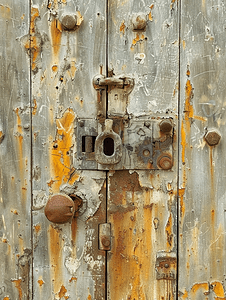 带锁的外旧门的金属表面