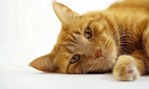 橙色虎斑猫躺下看着相机