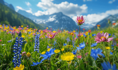 奥地利高山草甸色彩缤纷的野花
