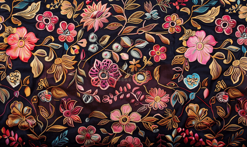 装饰素描背景图片_木框上的花卉图案丝绸蜡染