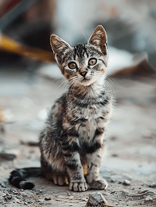 流浪动物摄影照片_无家可归的流浪猫看着你的眼睛动物收容所信任和照顾概念