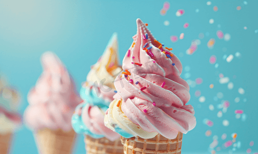 混合口味甜筒冰淇淋软冰淇淋